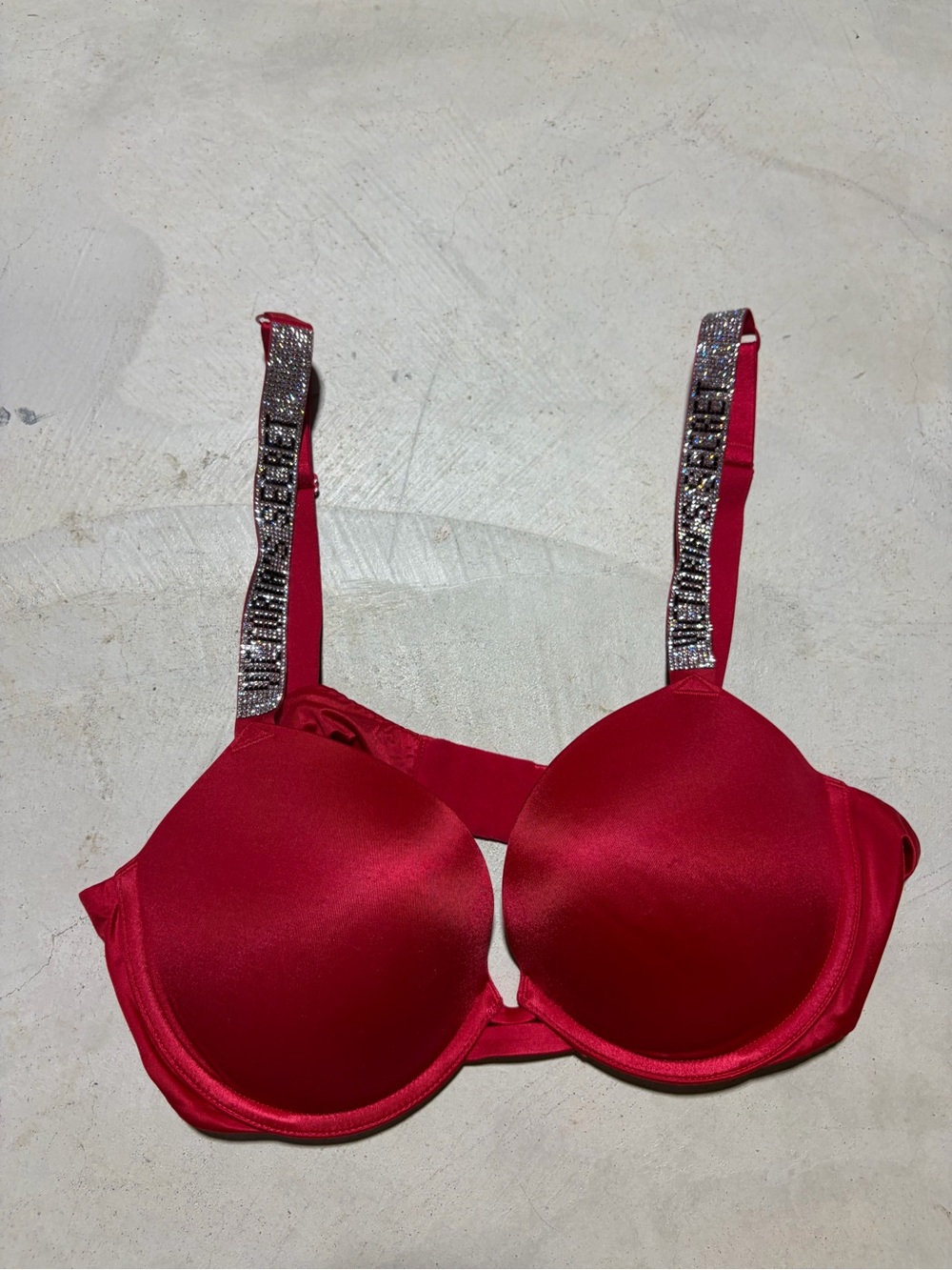 Victoria’s secret very sexy Red Satin Push-Up Bra with Embellished Straps 38B